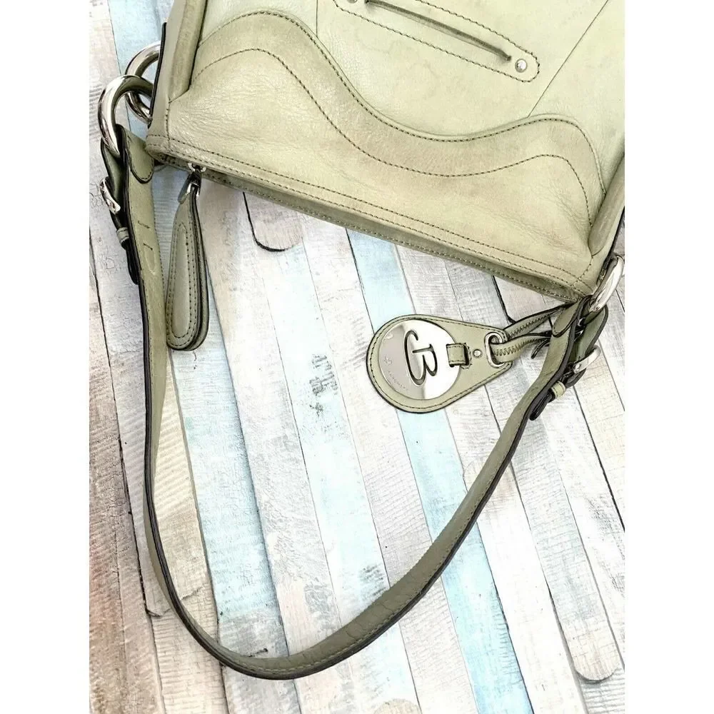 B. Makowsky SHABBY MOSS GREEN GENUINE LEATHER ZIP TOP HOBO SHOULDER BAG HANDBAG